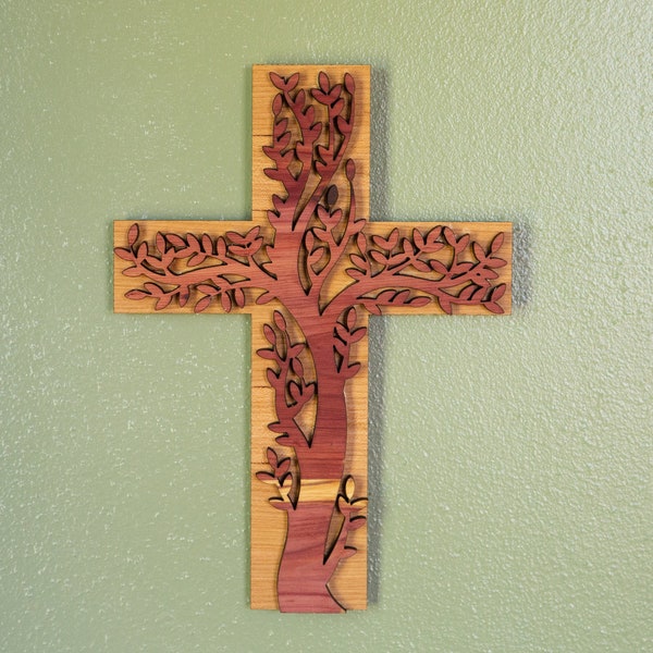 Tree Cross, Wall Hanging Wood Cross, Wall Decorative Cross, Religious Gift, Christian Gift, Cross Decor, Wooden Cross