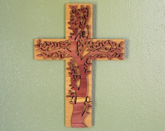 Tree Cross, Wall Hanging Wood Cross, Wall Decorative Cross, Religious Gift, Christian Gift, Cross Decor, Wooden Cross