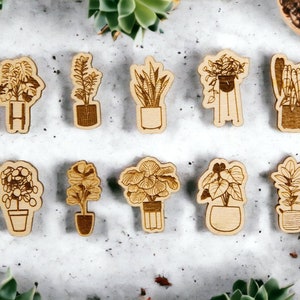 Wooden Plant Magnets: Houseplant Lover Gift