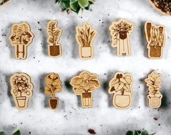 Wooden Plant Magnets: Houseplant Lover Gift