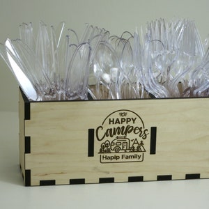 Personalized Picnic Utensil Caddy: Happy Camper Camping Caddy
