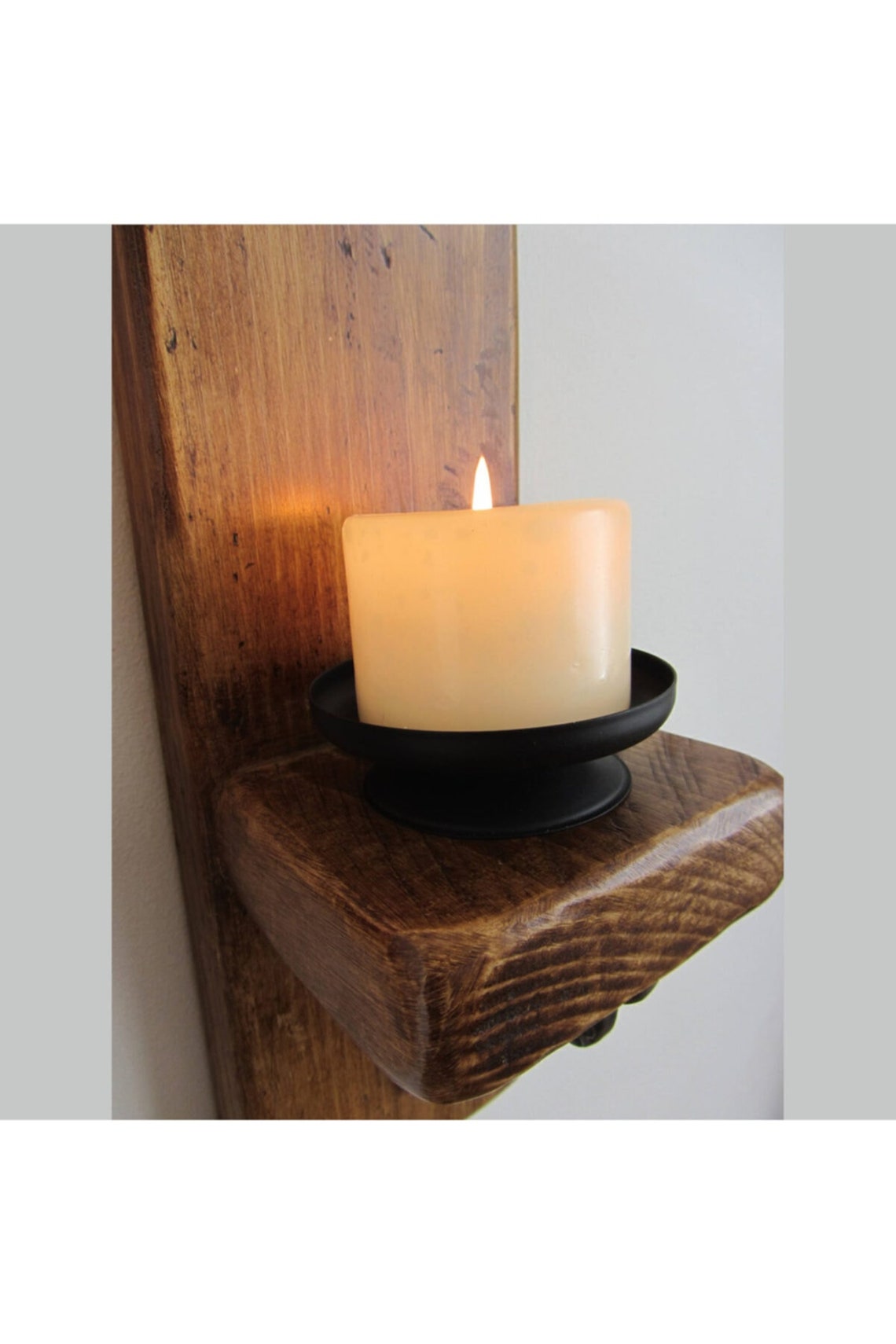Wall Candle Holder Wood Display Shelf Massive Wood Etsy