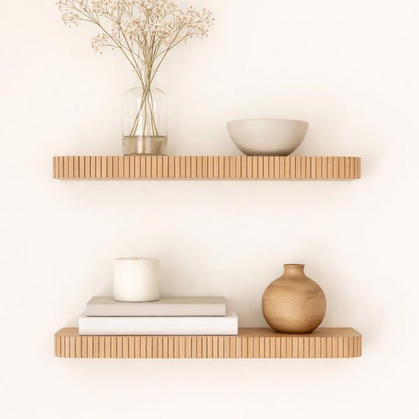 Rounded Fluted Floating Shelf | Fluted Bookshelf | Mid Century Modern Shelving