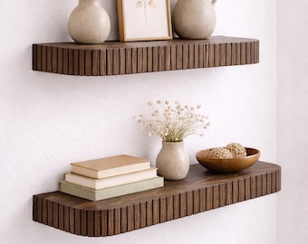 Rounded Fluted Floating Shelf | Fluted Bookshelf | Mid Century Modern Shelving
