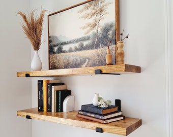 Floating shelves | Modern Kitchen Shelves | Rustic floating shelf with black industrial brackets | Laundry Room Shelves | Bathroom Shelves