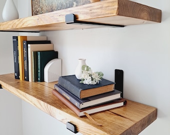 Floating shelves | Farmhouse Floating shelf with black metal brackets | Rustic floating shelf | Kitchen Shelf | Bathroom shelves