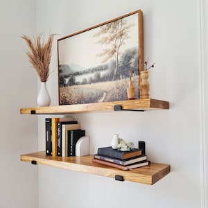Floating shelves | Modern Kitchen Shelves | Rustic floating shelf with black industrial brackets | Laundry Room Shelves | Bathroom Shelves