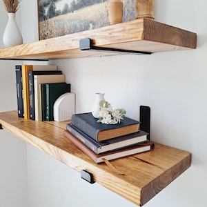 Floating shelves | Farmhouse Floating shelf with black metal brackets | Rustic floating shelf | Kitchen Shelf | Bathroom shelves