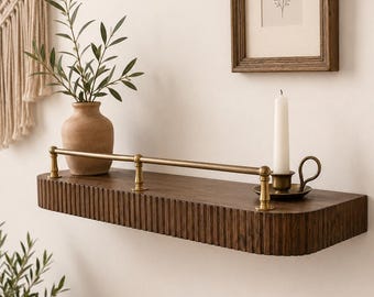 Shelf with Gallery Rail | Rounded Fluted Floating Shelf with Gallery Rail | Fluted Bookshelf | Mid Century Modern Shelving | Tipping Rail