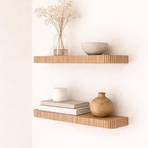 Rounded Fluted Floating Shelf | Fluted Bookshelf | Mid Century Modern Shelving