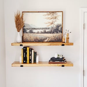 Floating shelves Modern Kitchen Shelves Rustic floating shelf with black industrial brackets Laundry Room Shelves Bathroom Shelves image 2