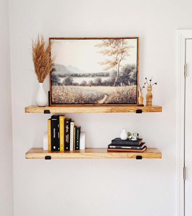 Floating shelves Modern Kitchen Shelves Rustic floating shelf with black industrial brackets Laundry Room Shelves Bathroom Shelves image 2