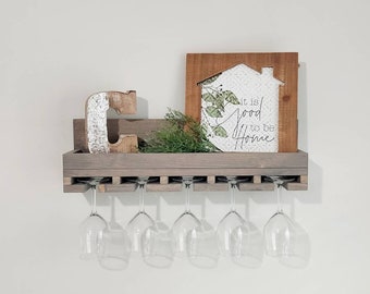 Floating Shelf, Wine Rack, Bar Shelf, Wine glass holder, Wine cork holder, Liquor shelf, Housewarming gift