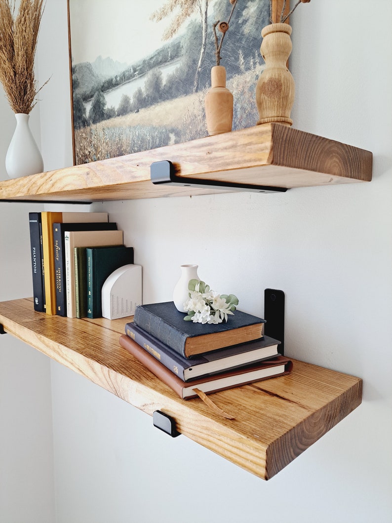 Floating shelves Modern Kitchen Shelves Rustic floating shelf with black industrial brackets Laundry Room Shelves Bathroom Shelves image 7