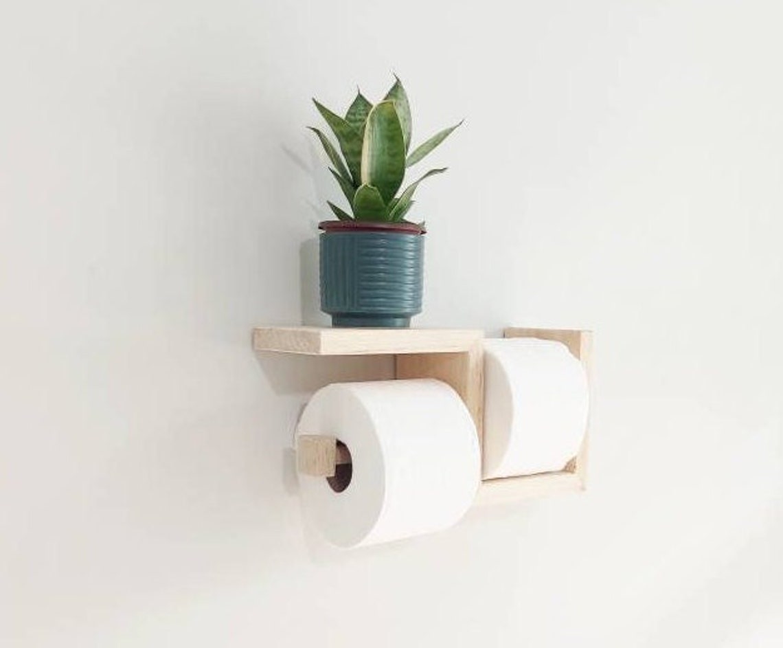 Toilet Paper Holder With Shelf Modern Wall Mounted Toilet Etsy