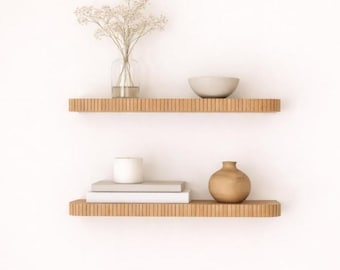 Rounded Fluted Floating Shelf | Fluted Bookshelf | Mid Century Modern Shelving