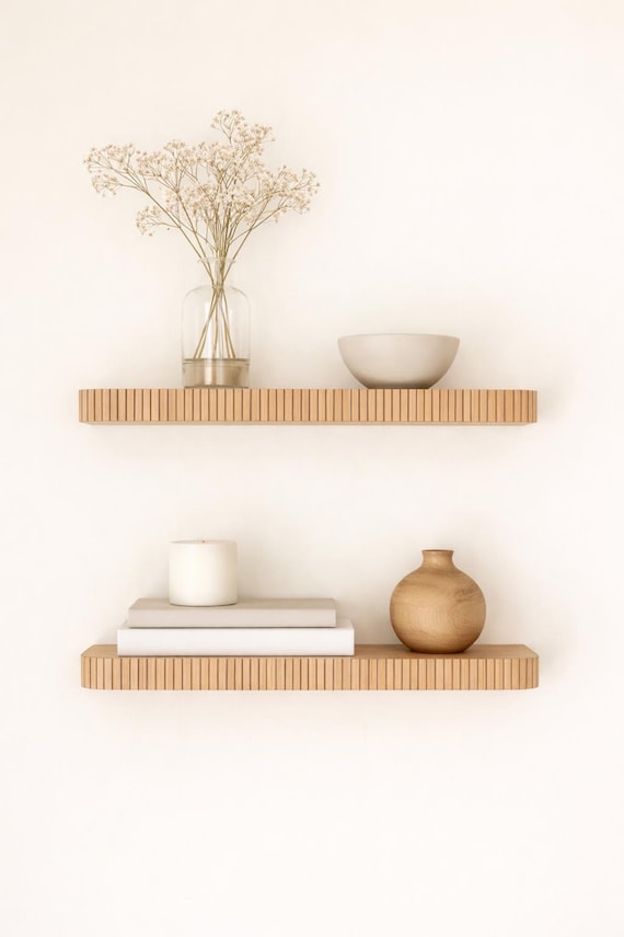 Rounded Fluted Floating Shelf | Fluted Bookshelf | Mid Century Modern Shelving