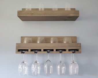 Wine rack bundle, Liquor shelf, Bar shelf, Wooden wine shelf, Wine cork holder, Wooden shelves, Floating shelf, Wine glass holder