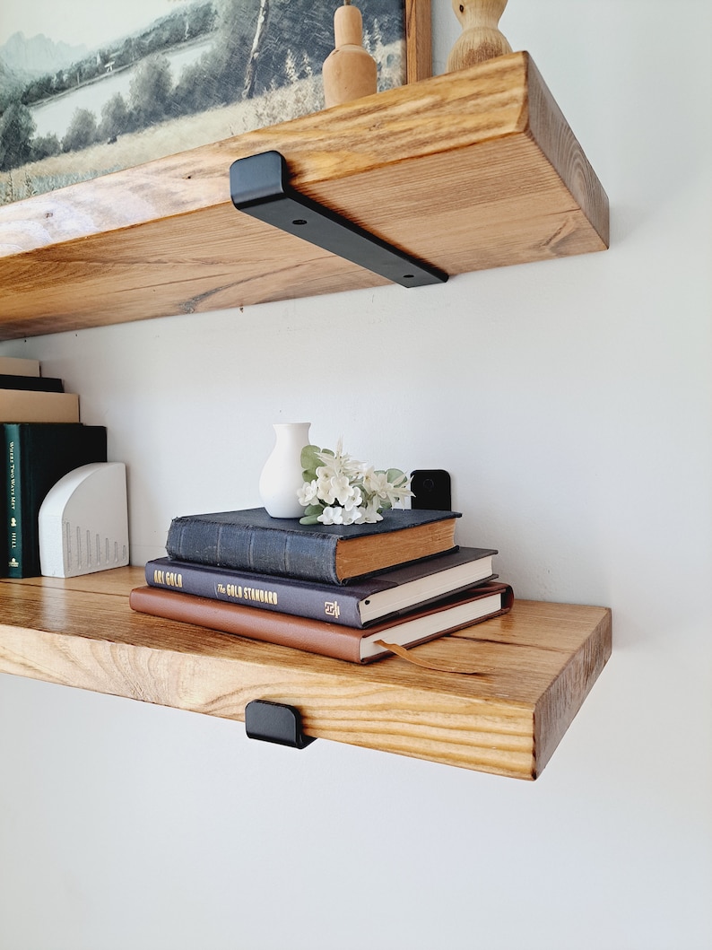 Floating shelves Modern Kitchen Shelves Rustic floating shelf with black industrial brackets Laundry Room Shelves Bathroom Shelves image 4