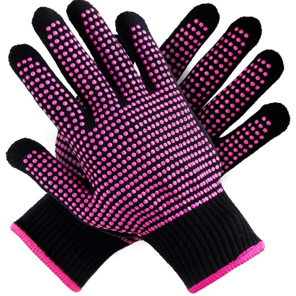 2 Pcs Heat Resistant Gloves With Silicone Bumps, Black and Pink Professional Heat Proof Mitts For Sublimation Crafts