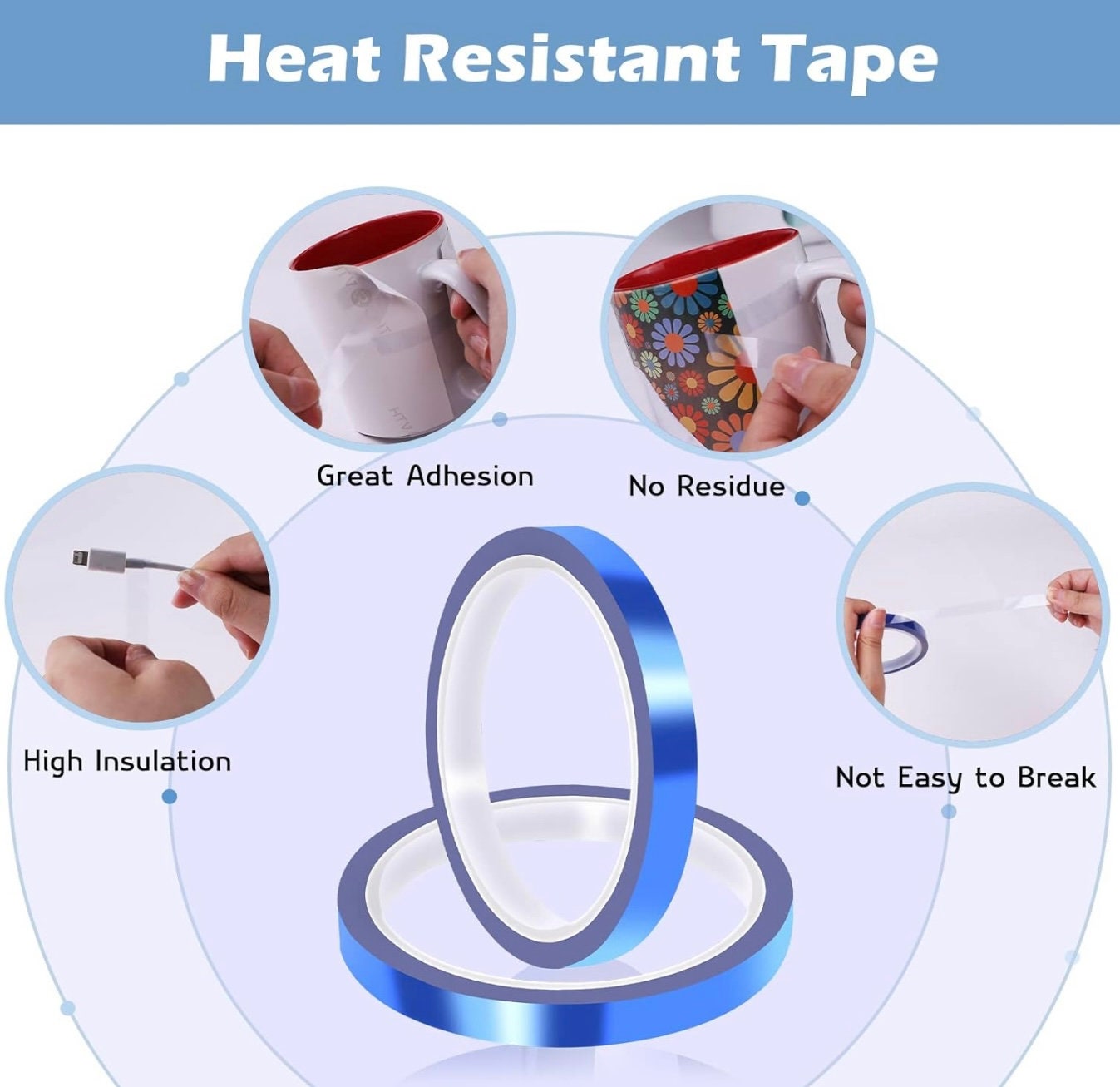 2 Rolls Heat Tape, 10Mm X 33M 108Ft Heat Resistant Tape, Heat