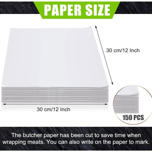 Sublimation White Butcher Paper Disposable Sheets Square Precut No Wax Butcher Paper for Heat Press (150 Pieces, 12 x 12 Inches)