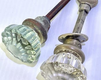 Vintage Crystal Glass Door Knobs 12 Pt Antique Aqua, Clear - Closet Spindle