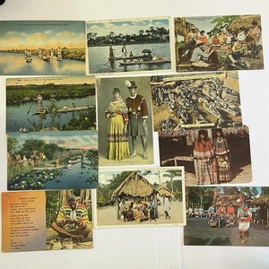 Lote de 11 postales antiguas de Florida: Vida doméstica y turismo de nativos americanos seminolas