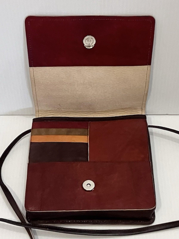 Vintage Leather Crossbody Bag – Color Block Patch… - image 2