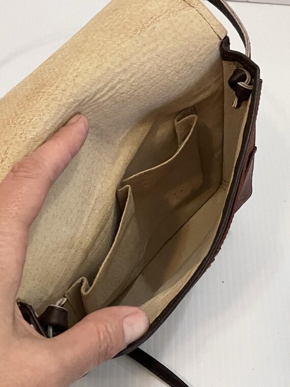 Vintage Leather Crossbody Bag – Color Block Patch… - image 7