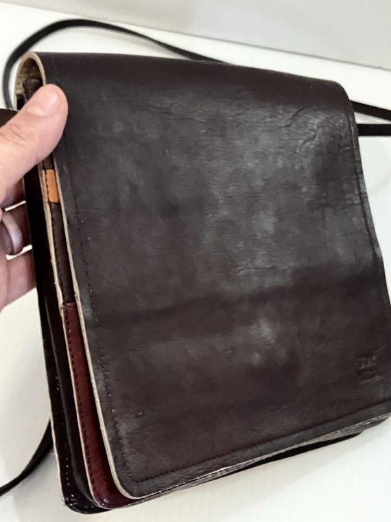 Vintage Leather Crossbody Bag – Color Block Patch… - image 5