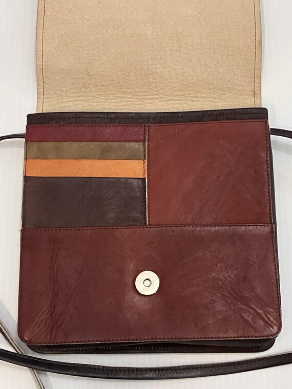 Vintage Leather Crossbody Bag – Color Block Patch… - image 3