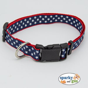 Dog Collar | Stars on Navy | 1&quot; Adjustable Collar for M/L Breed Dog | Red, White, Blue  | 4th of July | Matching Pet Bowtie Available | Gift