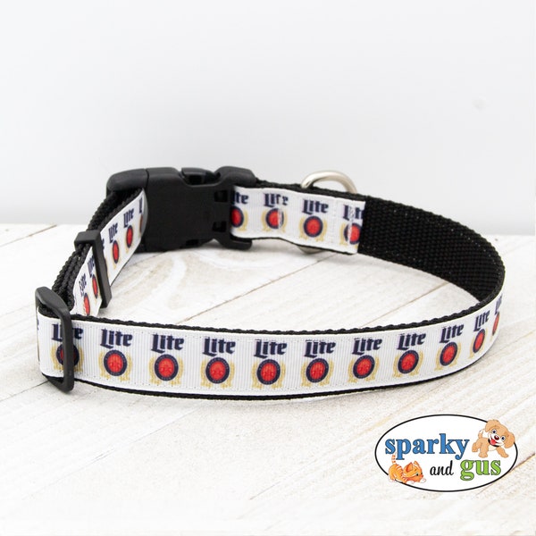 Light Beer Collar | Lite Beer Inspired Dog Collar | 3/4" or 1" Adjustable Collar for small/Medium/Large Dog | Beer Logo Dog Collar