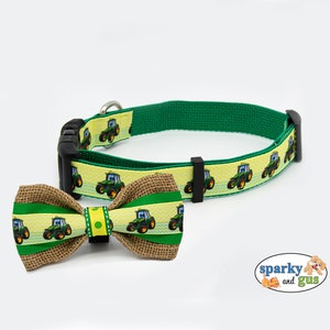 Green and Yellow Tractor Dog Bowtie or Hair Bow | S/M/L | Fits Most Dogs | Hook and Loop | Alligator Clip | Matching Leash and Collar Avail