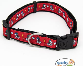 Puppies Baseball Print Dog Collar: Adjustable Large Breed Collar