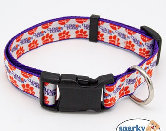 Dog Collar | Clemson Inspired Dog Collar | 1" Adjustable Collar for Medium/Large Dog | Football Team Dog Collar | Tiger Paws Dog Collar