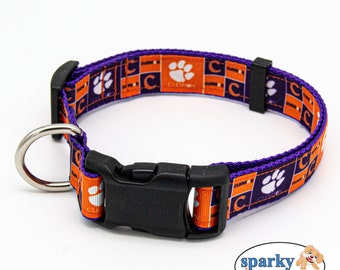 Dog Collar | Clemson Inspired Dog Collar | 3/4" or 1" Wide Adjustable Collar for Small/Medium/Large Dogs| Football Team Dog Collar