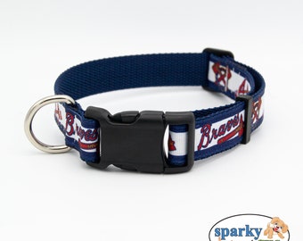 Baseball Dog Collar | Atlanta Braves MLB Inspired Dog Collar | 3/4" or 1" Adjustable Collar fits Most Dogs | Baseball Team Dog Collar | Gift