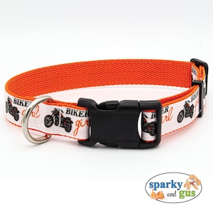 Dog Collar | Motorcycle/Biker Girl Dog Collar | Adjustable Lengths Available to fit Medium/Large Dogs | Gift for Rider