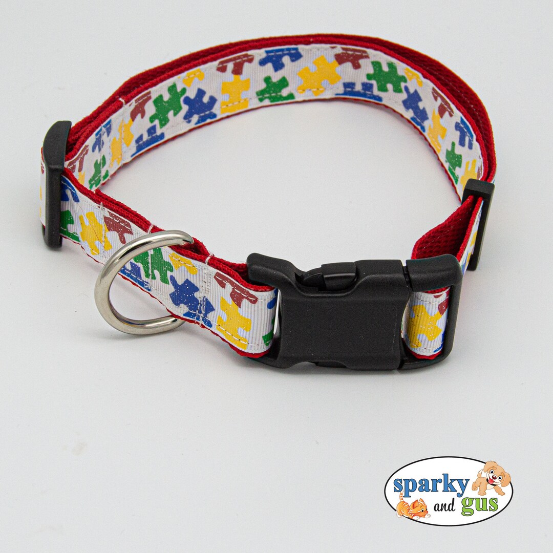Autism Awareness Dog Collar: Glitter Puzzle Piece Design, Medium/large ...