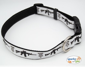 2nd Amendment Dog Collar: "Come and Take It" Rifle Print, M/L Breed