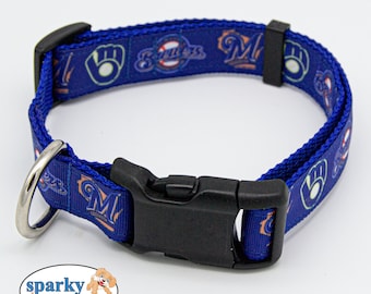 Dog Collar | MLB Milwaukee Brewers Inspired Dog Collar | 1" Adjustable Collar for Medium/Large Dog | Baseball Team Dog Collar | gift for fan