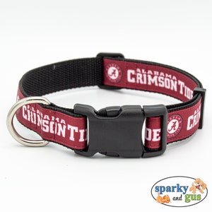 Dog Collar | Alabama Inspired Dog Collar | 1" or 3/4" Adjustable Collar for any Dog | Crimson Tide and Logo on red | Roll Tide Dog Collar