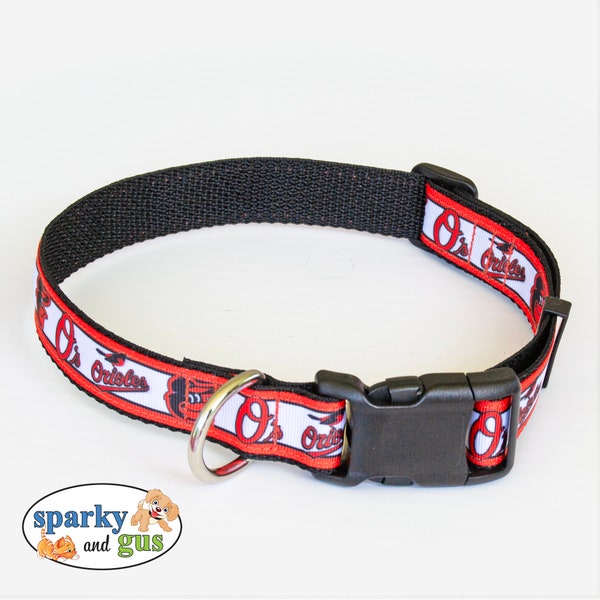 Baseball Dog Collar | Baltimore Orioles MLB Inspired Dog Collar |3/4" or 1" Adjustable Collar for any size Dog | Baseball Team Dog Collar