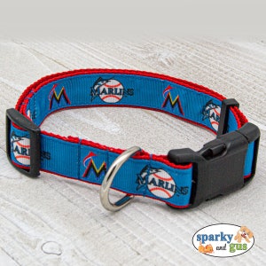 Dog Collar | Marlins MLB Inspired Dog Collar | 1&quot; Adjustable Collar for Medium/Large Dog | Baseball Team Dog Collar | Gift for Pet | Gift