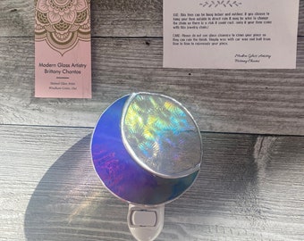 Stained glass sun catcher, Stained glass iridescent moon nightlight