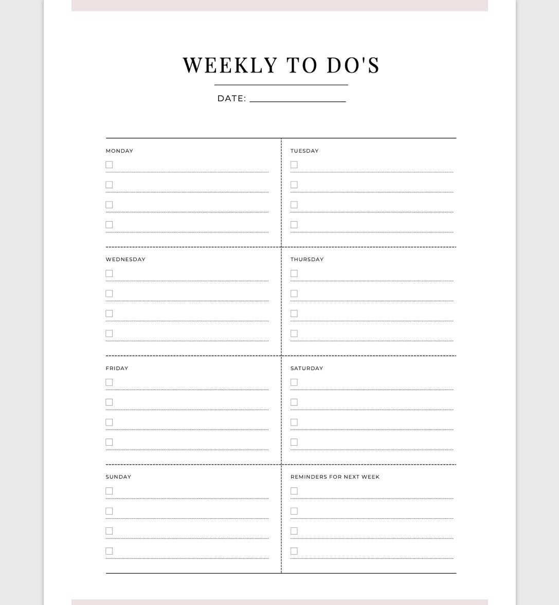weekly to do planner printable minimalist aesthetic etsy
