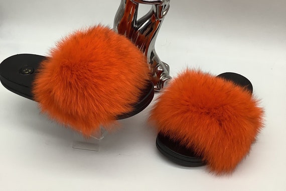 alkohol Abnorm civile Real Fox Fur Slides Fox Slippers Fluffy Orange Slides Fur - Etsy
