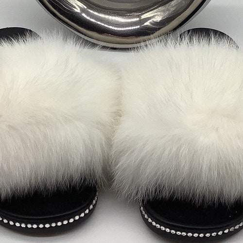 Bride slippers | Wedding slipper Slides | shops White fur with Crystals | Bridal Slippers | Bachelorette Party | Rhinestone